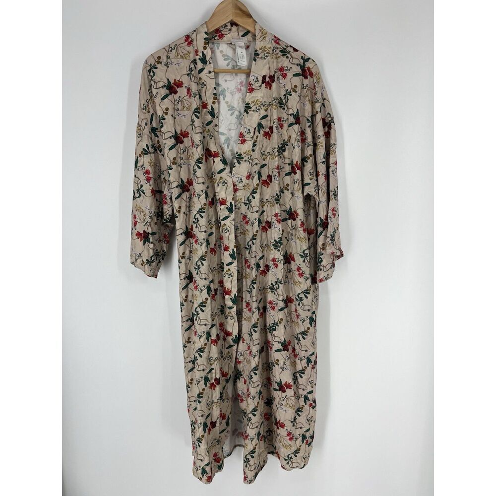 Hanro Floral Jill Robe Size Medium Womens Khaki Floral Print Midi Viscose Lounge